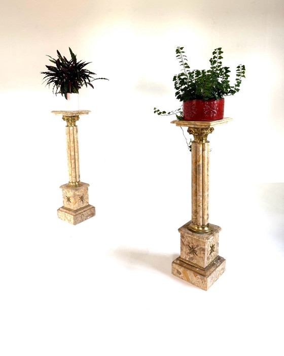 Set aus 2 Marmor- & vergoldeten Bronze-Säulen, 1930er Jahre (photo 9 of 10)