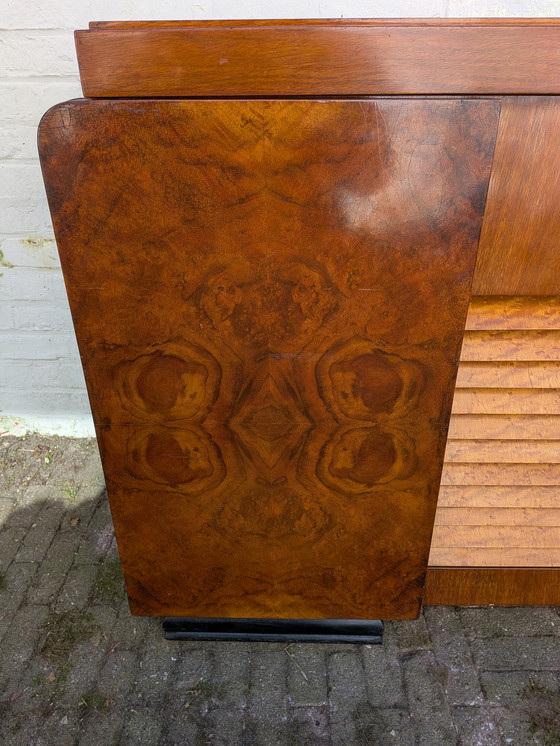Image 1 of Exquisite 1940s Art Deco Burr Walnut Cabinet – Versatile Drinks/Media Unit
