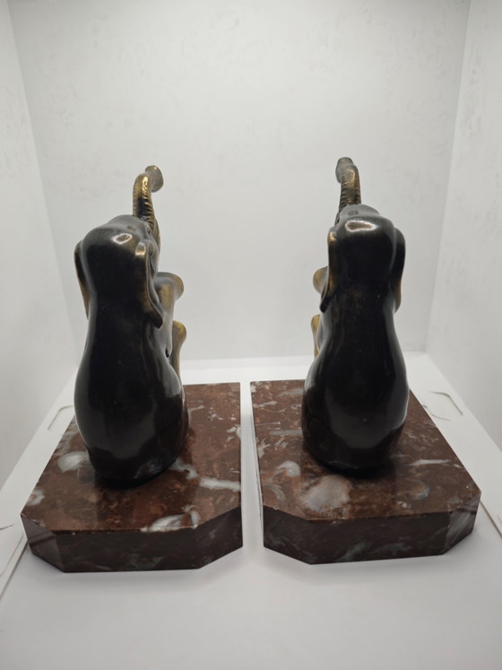 Pair of Art Deco Elephants – Sculpture, Marble, Metal (photo 5 of 15)