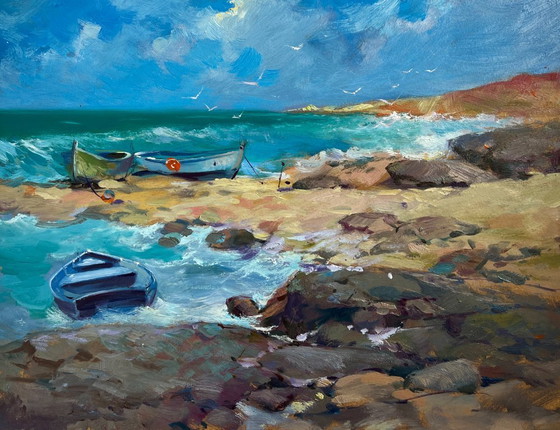 Image 1 of Original Oil Painting Summer Coastal Landscape Freedom over the sea