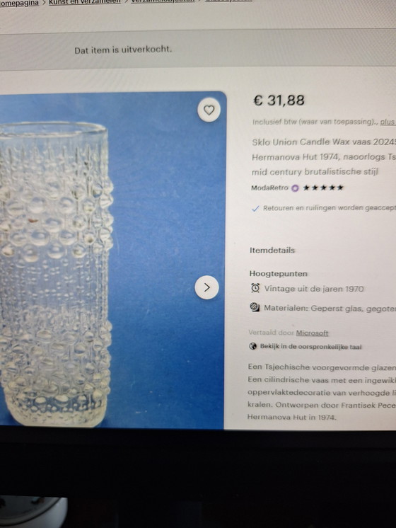 Image 1 of Sklo Union Hermanova Hut Candle Wax vase. František Pečený 1974.