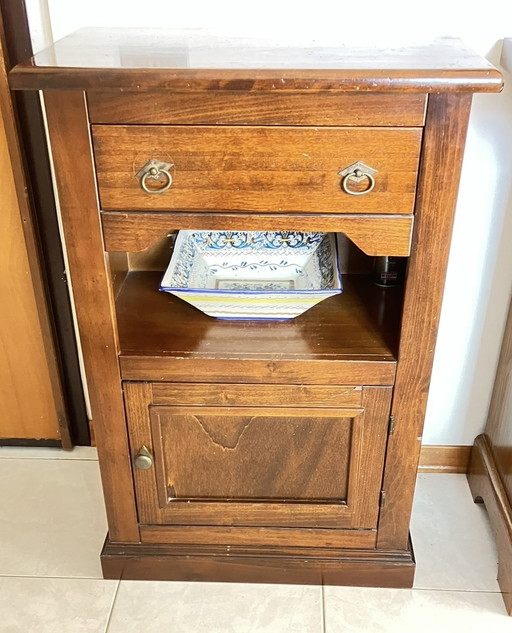Mueble de Madera Maciza Estilo Arte Povera, Nogal, 92 × 63 × 40 Cm
