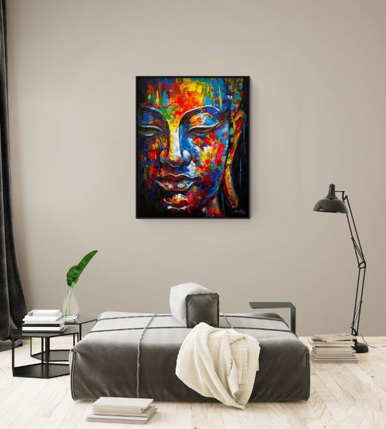 Image 1 of Unique hand-painted Buddha painting “Awakening” – Seksak Jaichumchen – 80×100 cm