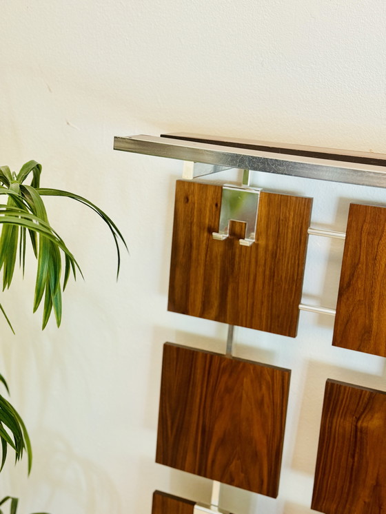 Image 1 of Vintage wall coat rack 1960s teak with chrome