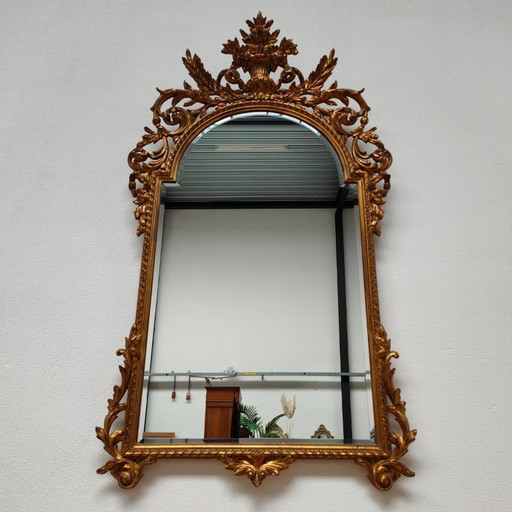 Vintage gold-colored Baroque Rococo mirror, mantel mirror Regency