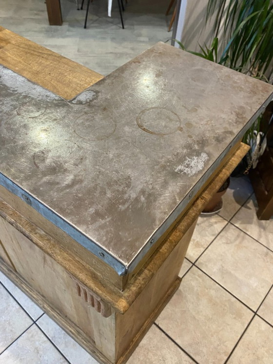 Image 1 of Mobili da bar antichi e autentici, stile vintage, bancone da bistrot, rovere e zinco, anni '50