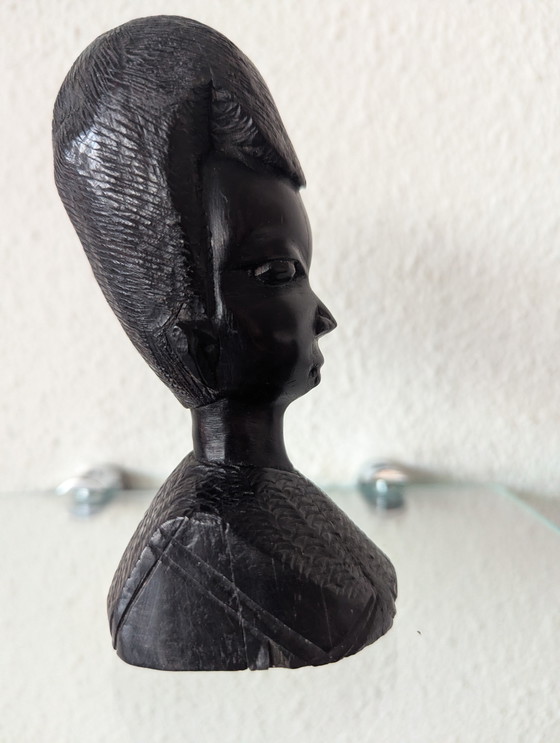 Image 1 of African Woman(Man). Tribal Head Marcari Ebony carved Wood