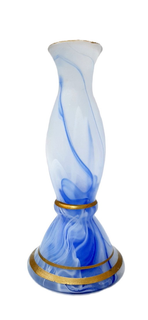 Vintage matte glass vase, blue & white