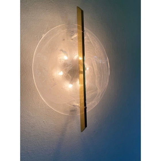 Image 1 of Italian Venied-White Alabastro Disc Murano Glass Gold24K Wall Sconce By Simoeng