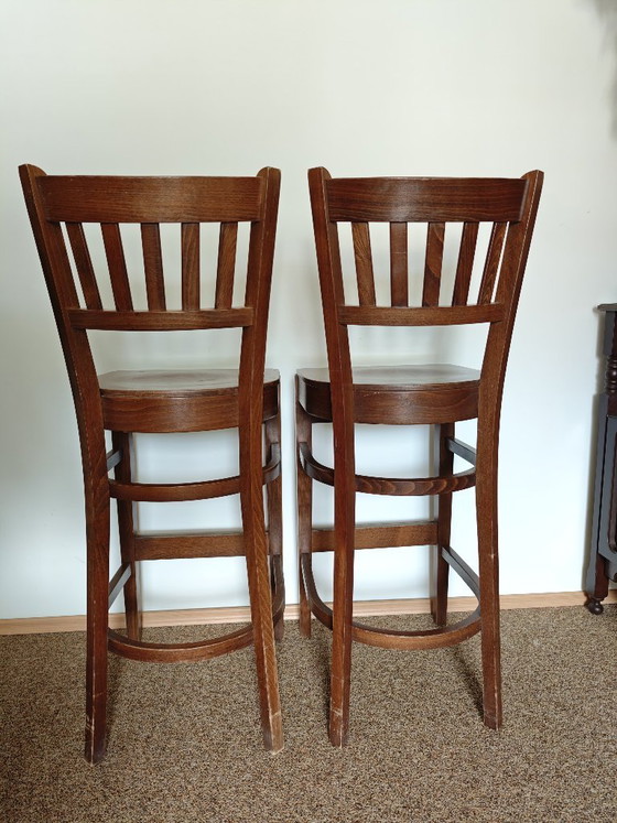 Image 1 of 2 x  solid wood bar stools 1970