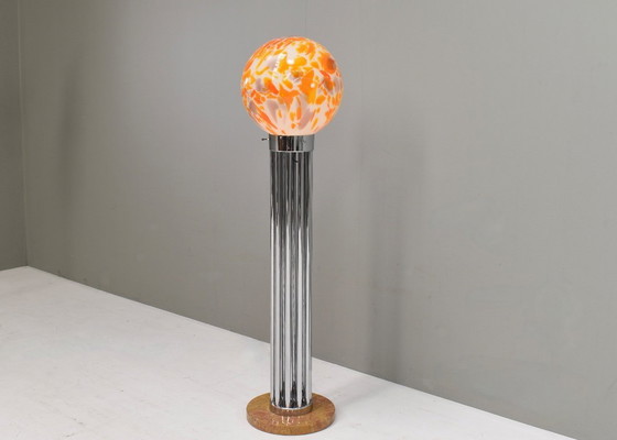 Image 1 of Goffredo Reggiani Lámpara de pie en cristal de Murano, mármol y cromo - Italia, 1970s