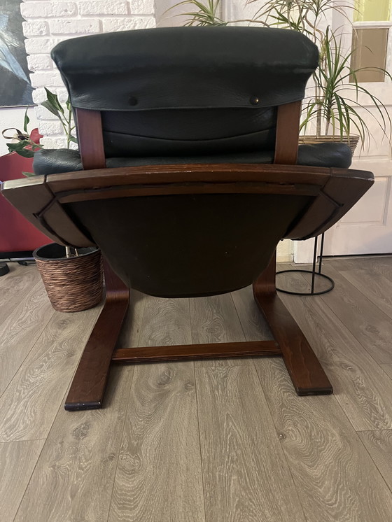 Image 1 of Fauteuil inclinable Kroken - Design scandinave - Style années 70 - Cuir vert