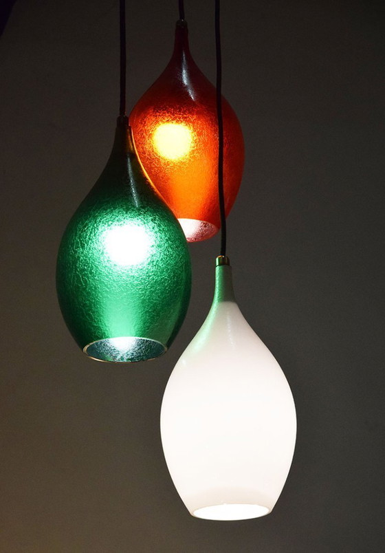 Image 1 of Lustre à trois lumières en verre gravé de Flavio Poli pour Seguso Vetri d’Arte, années 1950