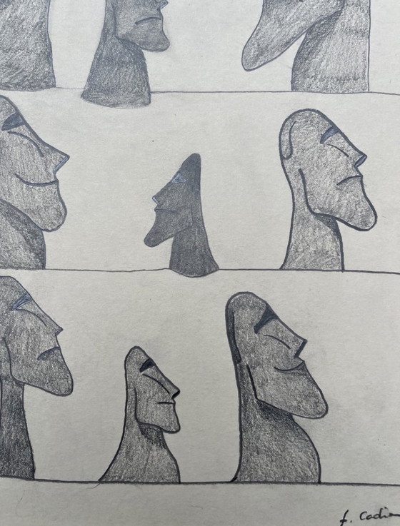 Image 1 of 2 A4 Moai Graphite Drawings