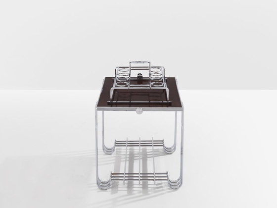 Image 1 of Tavolo da bar modernista francese in noce nichelato 1930