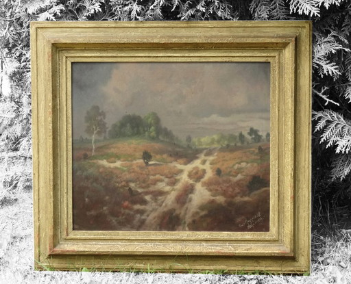 Temporale drammatico, raffinato dipinto ad olio antico, Scuola di Monaco 1949, Gewitter, Scuola di Monaco, motivo del tuono