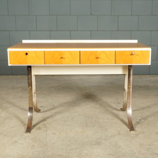 Scrivania dal design vintage con gambe a slitta cromate - anni '70