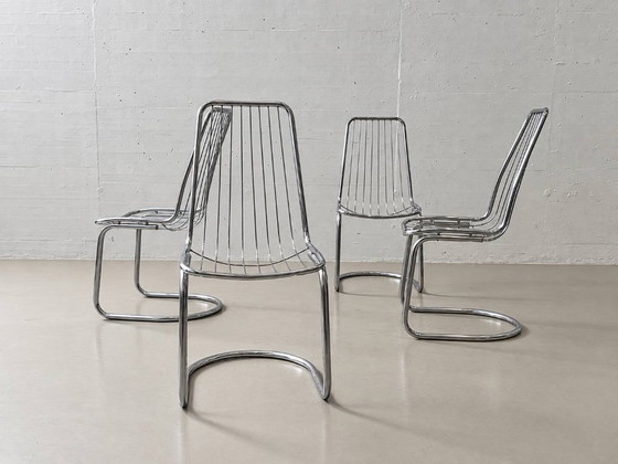 4 Cantilever Wire Chairs in Chrome, 1970s – Side chairs (photo 5 of 15)