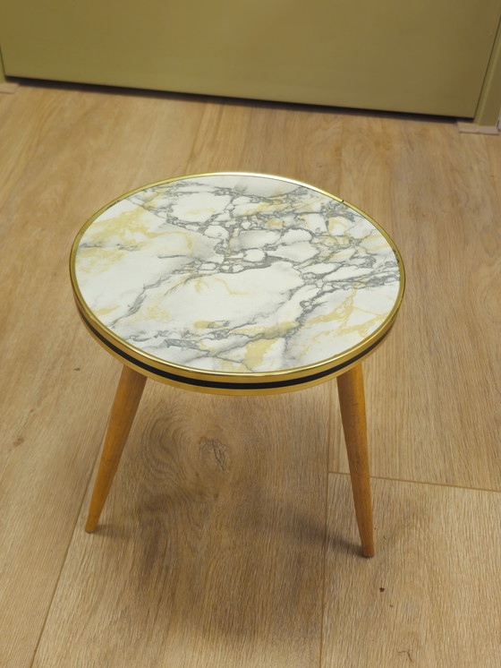 Image 1 of Vintage Marmer Plantentafeltje Tafeltje Bijzettafeltje 