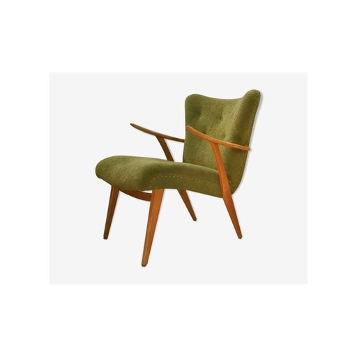 Poltrona Zig Zag in teak e velluto verde