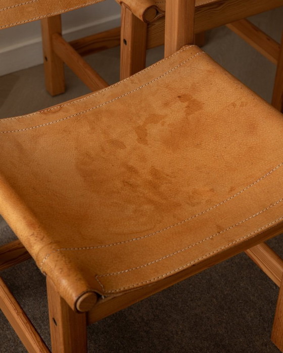 Image 1 of Vintage Kotka Dining Chairs by Tomas Jelinek for IKEA, Pine & Saddle Leather Safari Chairs, 1980s, Set of 6