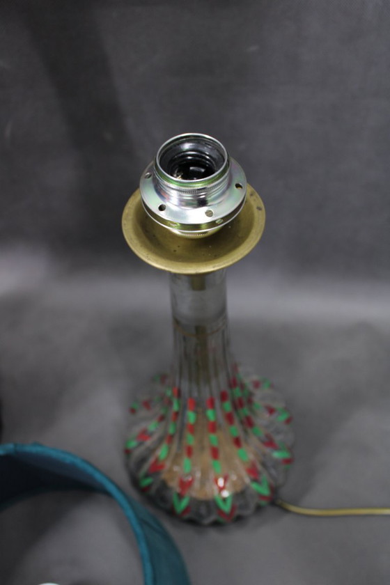 Image 1 of Paire de lampes de table en verre peintes à la main avec abat-jour en tissu neuf, Tchécoslovaquie, années 1960