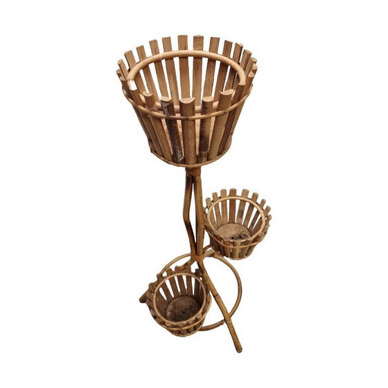 Image 1 of Vintage bamboe en rotan plantenstandaard