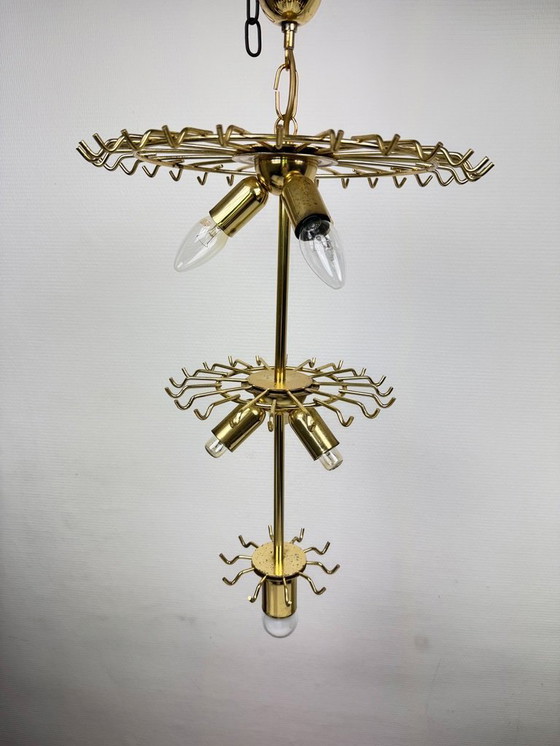 Image 1 of Lampadario a 3 file con tubi di cristallo Giesse Senago in stile Venini, Italia