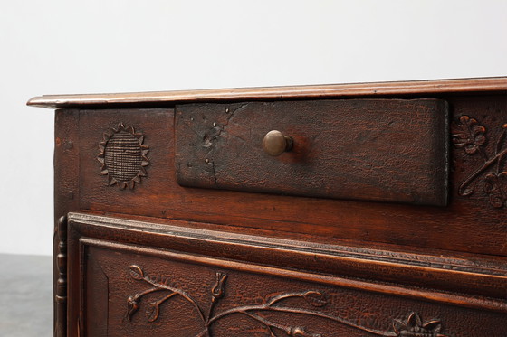 Image 1 of Rare French provincial carved cabinet or buffet with great patina, dated 1841
