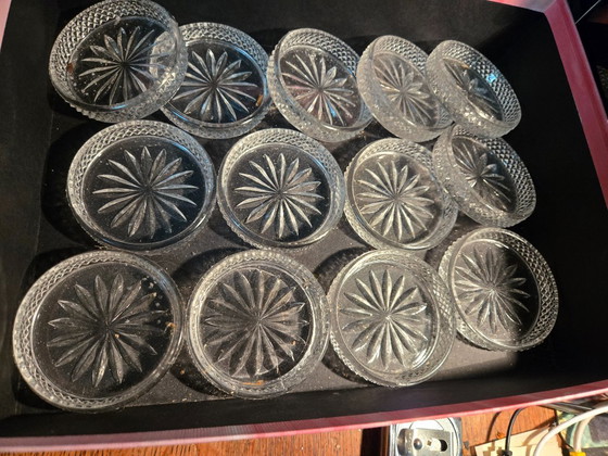 Image 1 of Vintage kristallen onderzetters, 13 stuks. Ø 7.5 cm H 1.5 cm