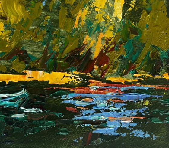 Image 1 of Original Oil Painting Summer River Landscape Boating holidays