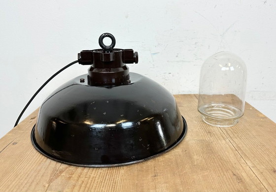Image 1 of Industrial Black Enamel Factory Pendant Lamp, 1950s