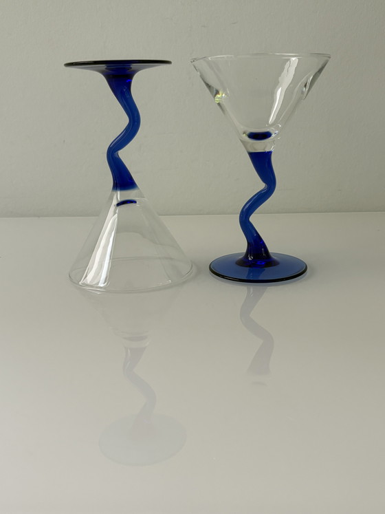 Image 1 of Set van twee 1980’s martini-glazen in Memphis-stijl van Liberty Glass