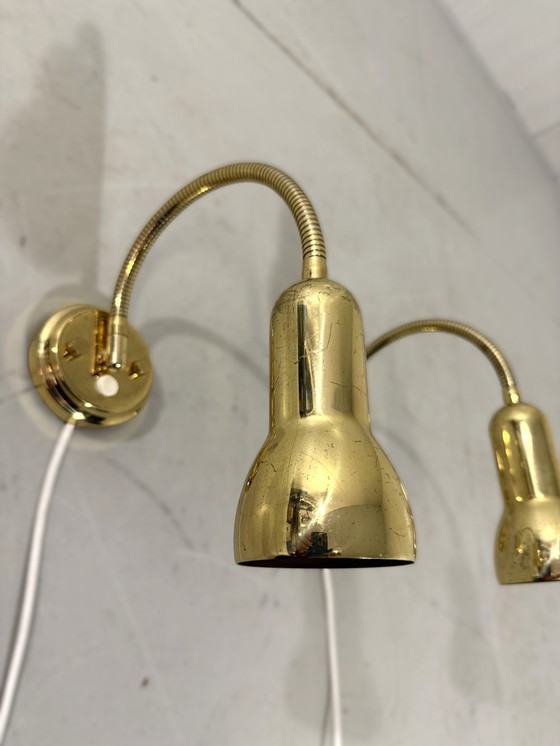 Image 1 of Lampade da parete flessibili in ottone, lampade da comodino, anni '60