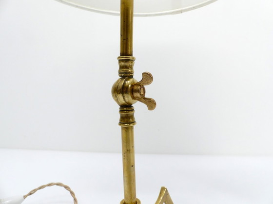 Image 1 of Articulated tripod lamp base in brass, Arts & Crafts style, in the style of W.A.S. Benson, circa 1900-1930