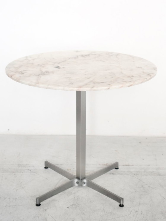Image 1 of Vintage table with white marble and stainless steel base