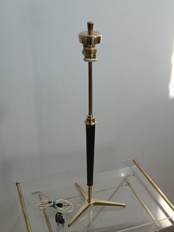 Image 1 of Brass and leather lamp by Jacques Adnet 1950s