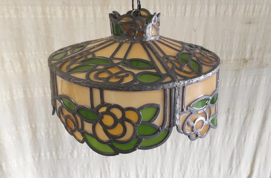 Image 1 of Hanglamp van glas en lood in Tiffany-stijl - midden 20e eeuw
