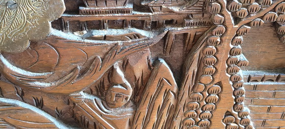 Image 1 of Antique Chinese chest with deep wood carving