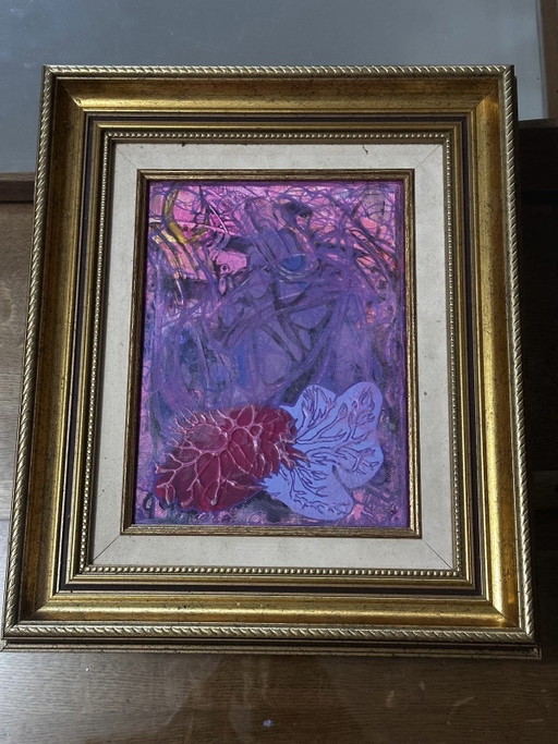 Abstract painting signed Bernard Ledain (1944–2024), mixed media on canvas – schilderijen tekeningen (photo 2 of 15)