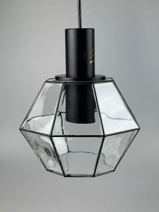 Image 1 of 60s 70s hanging lamp ceiling lamp by Limburg Leuchten Germany glass metal