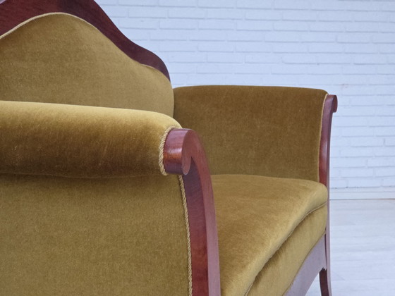 Image 1 of Sofá danés de dos plazas de los años 50 en estilo Biedermeier, tapizado en terciopelo.