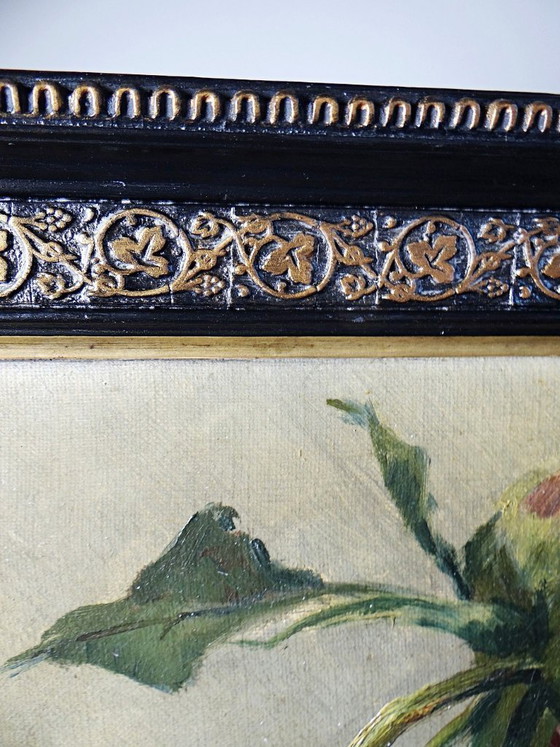 Image 1 of Large antique painting of peonies, signed E. Jacque, late 19th/early 20th century