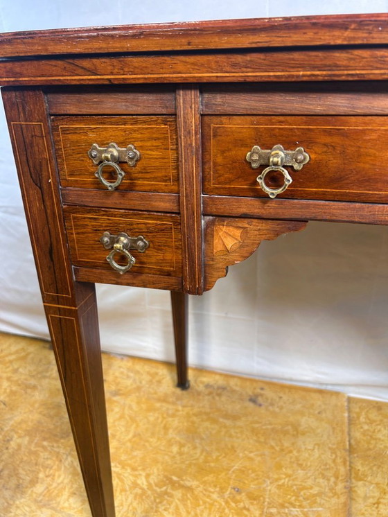 Image 1 of Antique Edwardian Rosewood Inlaid Desk / Transforming Games Table (1900–1910)  A Masterpiece of Dual-Function Design with Exquis