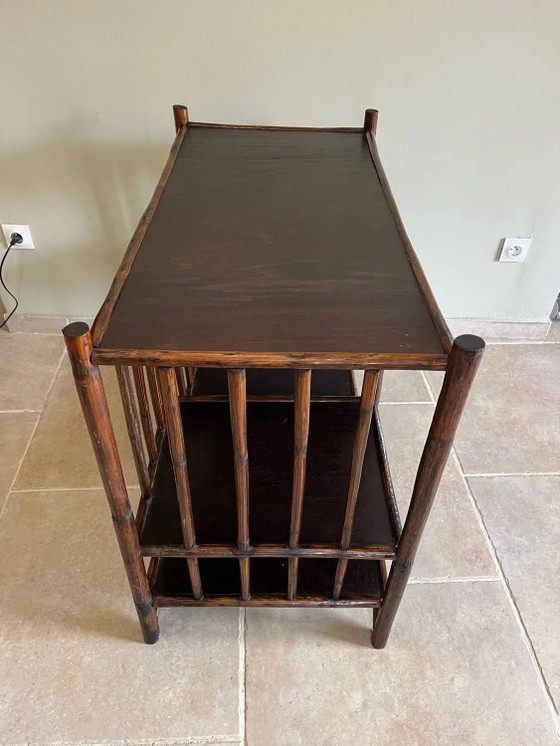 Bruin rotan console rek – Wandrek, Wicker, Rattan, Vintage (photo 15 of 18)