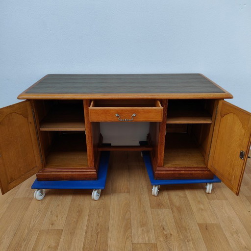 Escritorio de banquero antiguo de roble, escritorio de madera, oficina