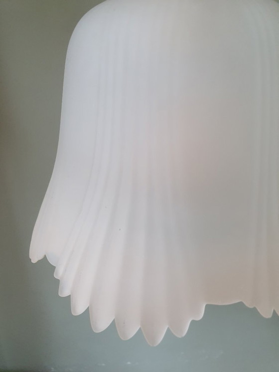 Image 1 of Lampe suspendue florale vintage en verre dépoli des années 1940-50.