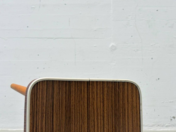 Image 1 of Postmodern plant stand / flower stool with wood veneer, 1970s–1980s