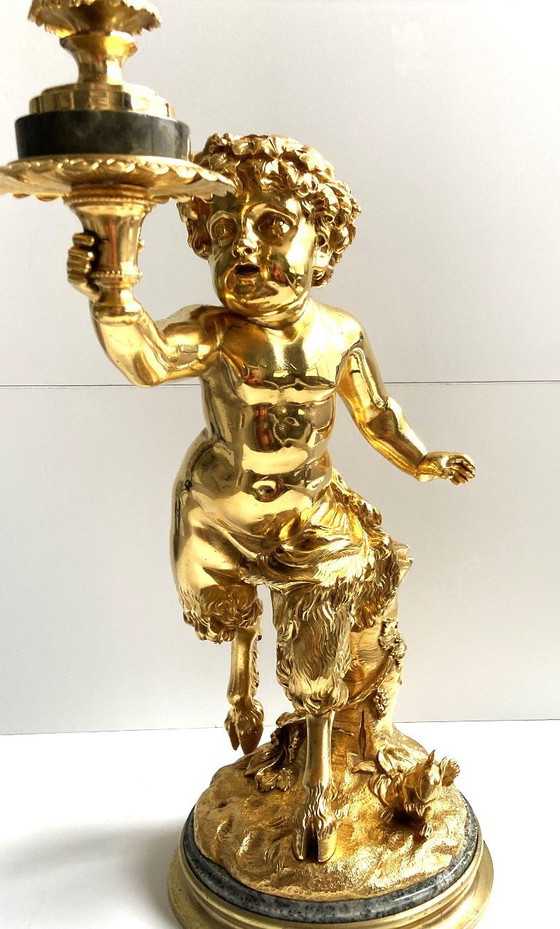 Image 1 of Atypische Skulptur Junger Satyr Fackelträger Bronze vergoldet nach Clodion Statue Kunst