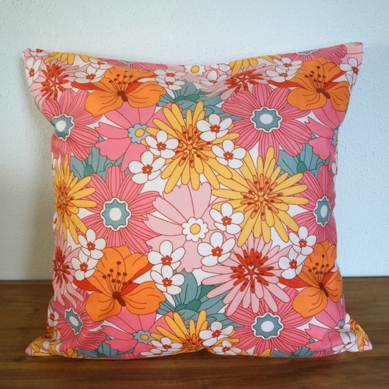 Image 1 of Set di 4 federe per cuscini in stile retrò Flower Power anni Settanta, 45 x 45 cm, imbottitura non inclusa.